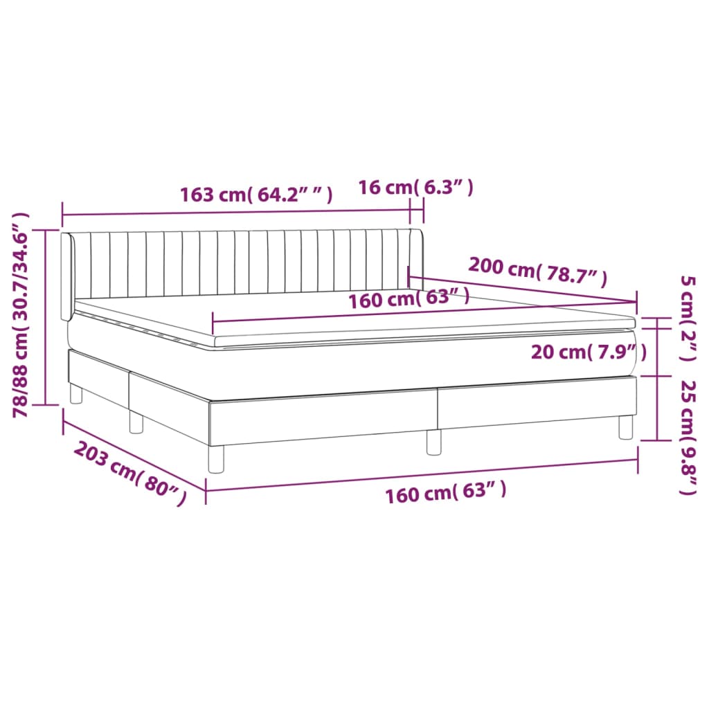 Krevet s oprugama i madracem tamnosivi 160x200 cm baršunasti