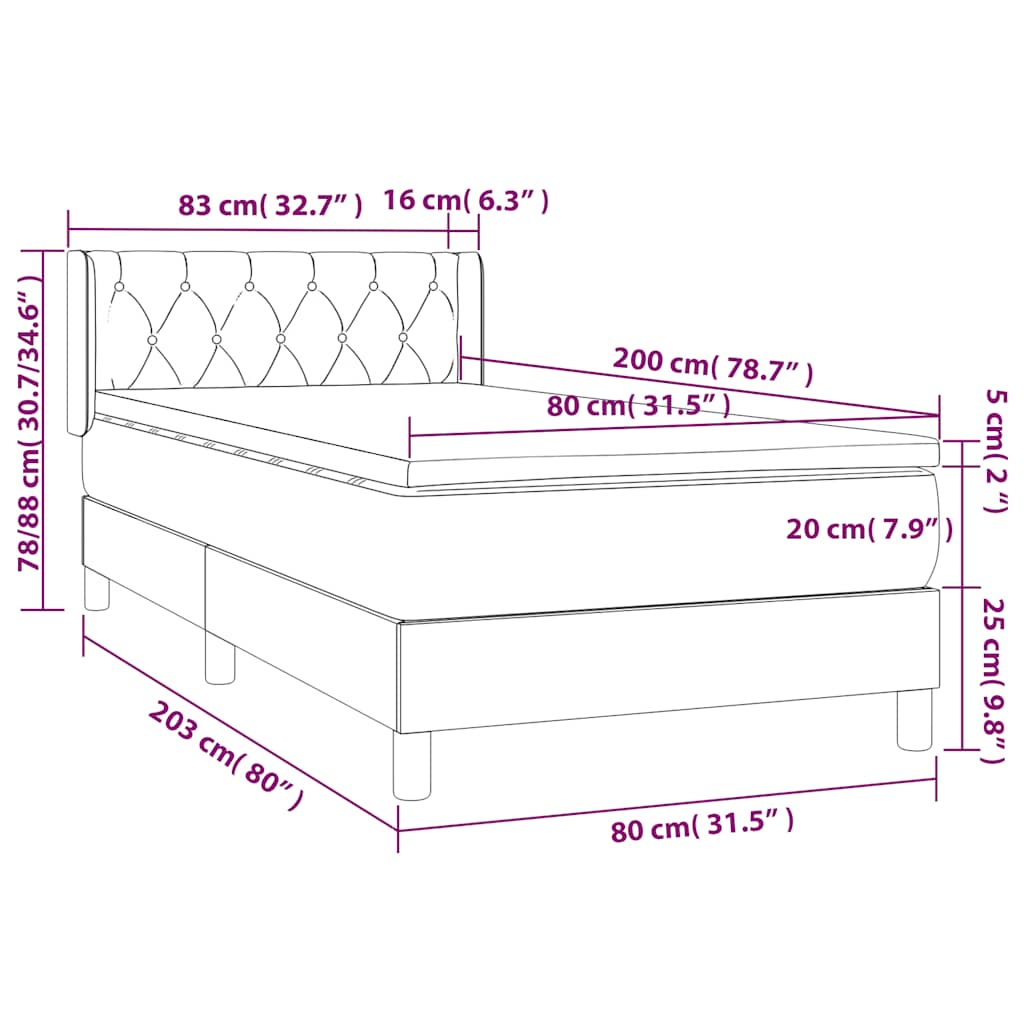 Box spring krevet s madracem crni 80 x 200 cm baršunasti