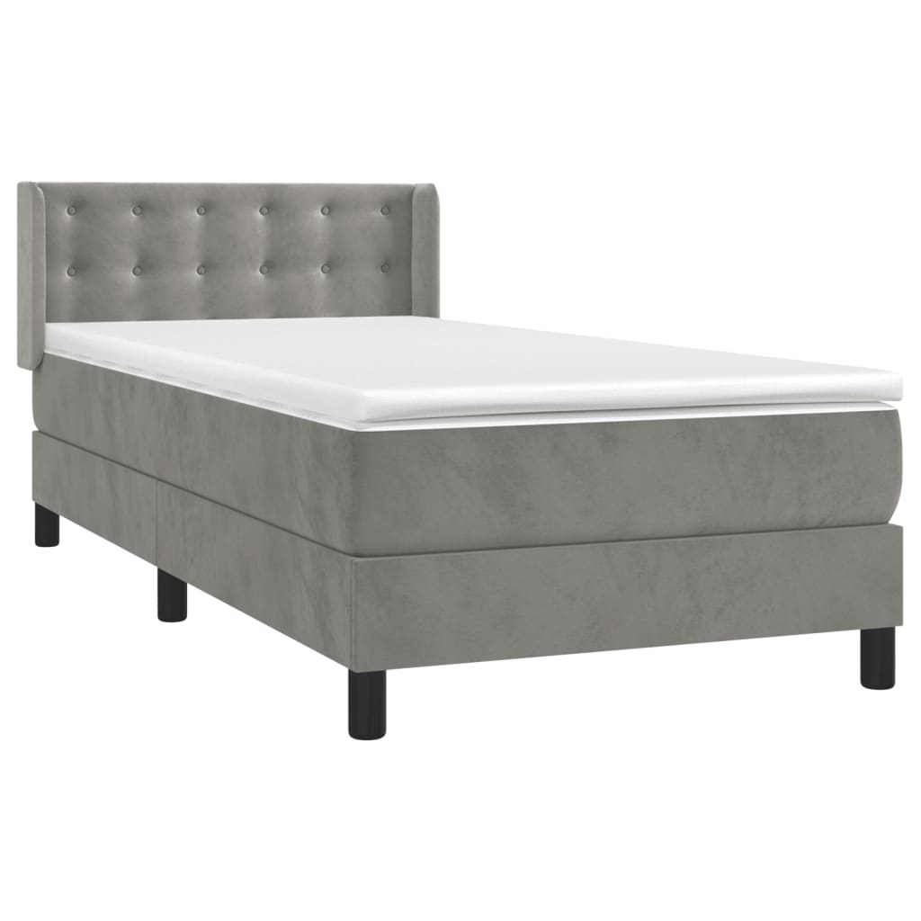 Box spring krevet s madracem svjetlosivi 90x190 cm baršunasti