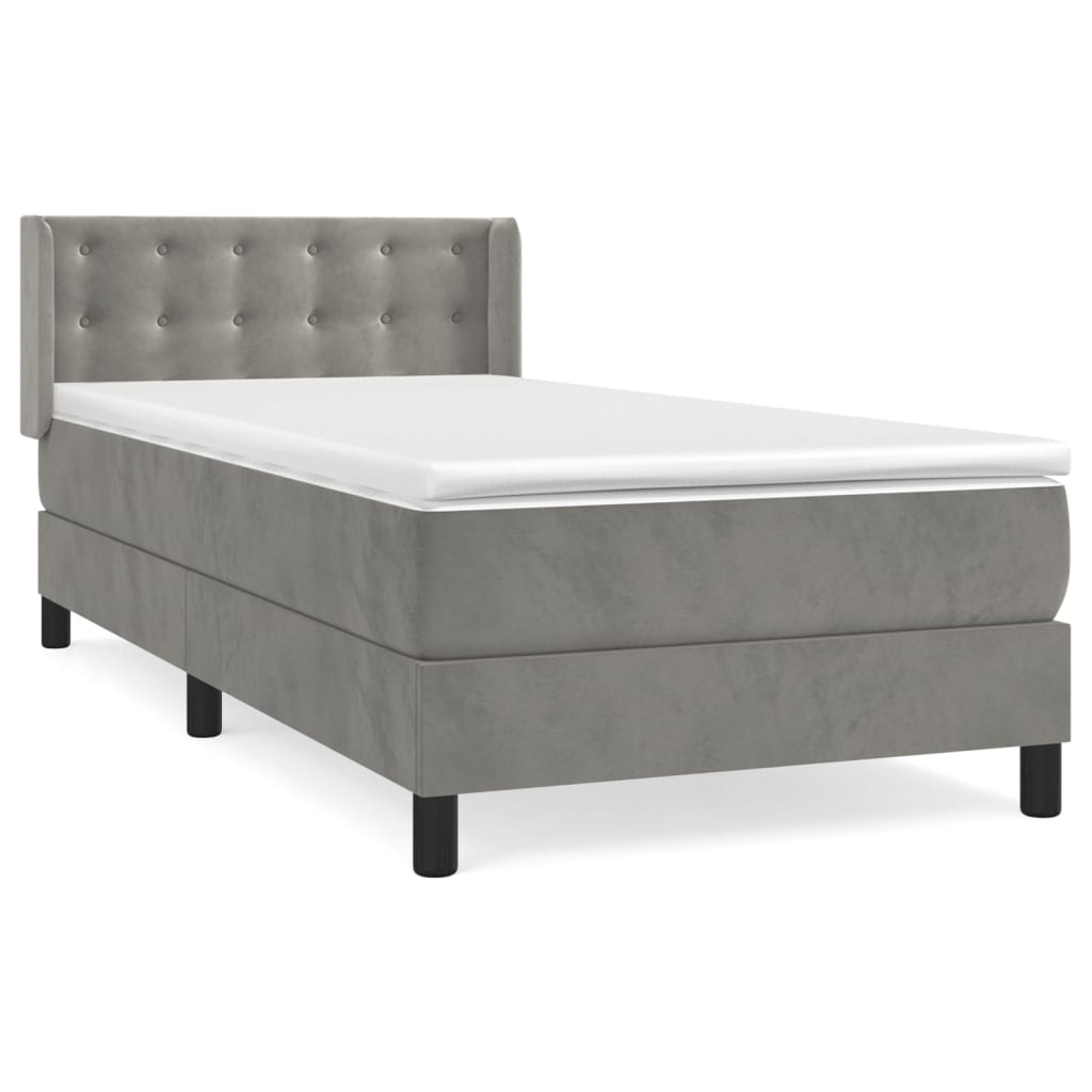 Box spring krevet s madracem svjetlosivi 90x190 cm baršunasti