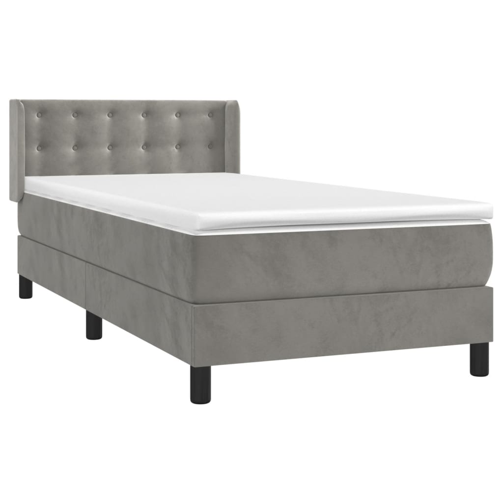Box spring krevet s madracem svjetlosivi 90x190 cm baršunasti