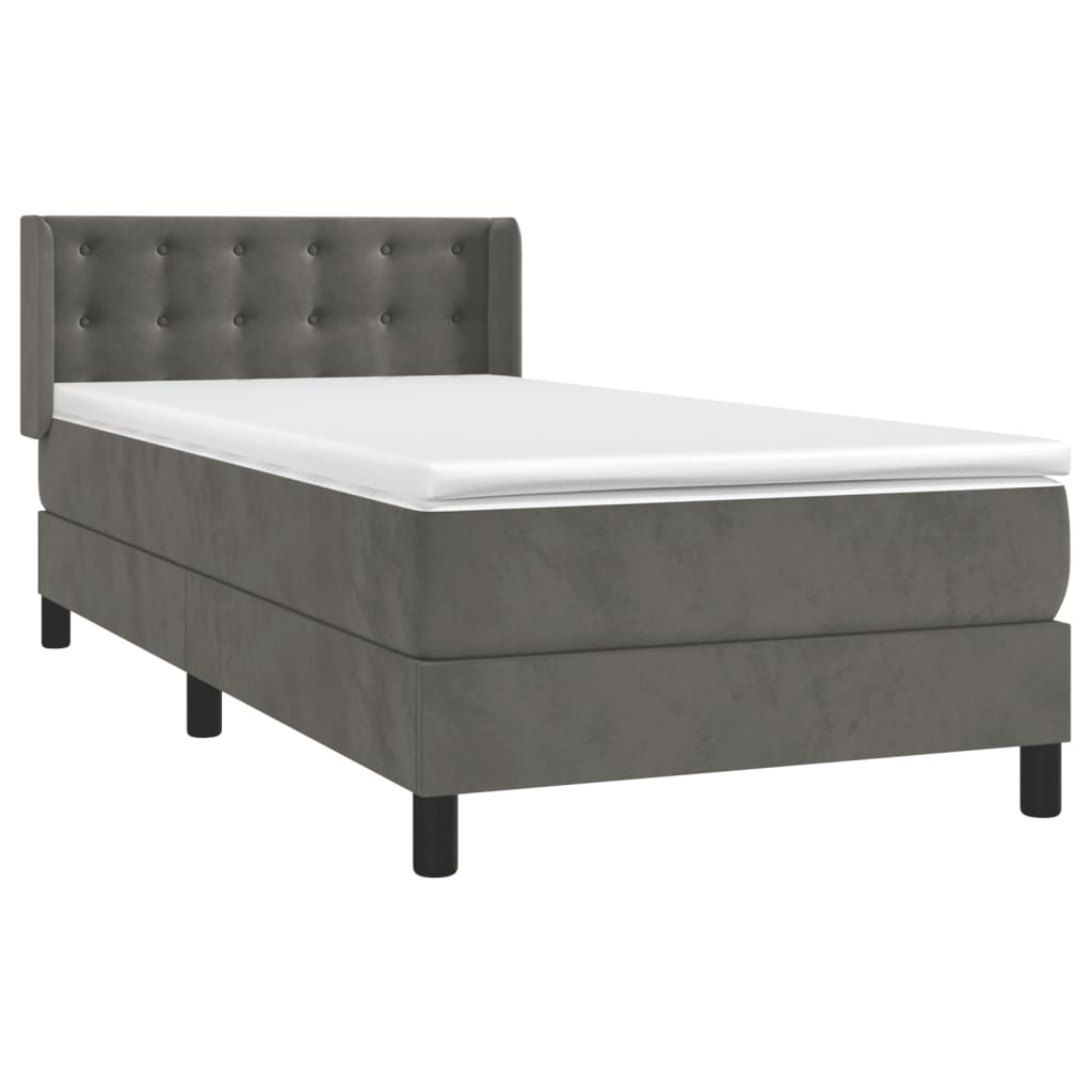 Box spring krevet s madracem tamnosivi 90x200 cm baršunasti