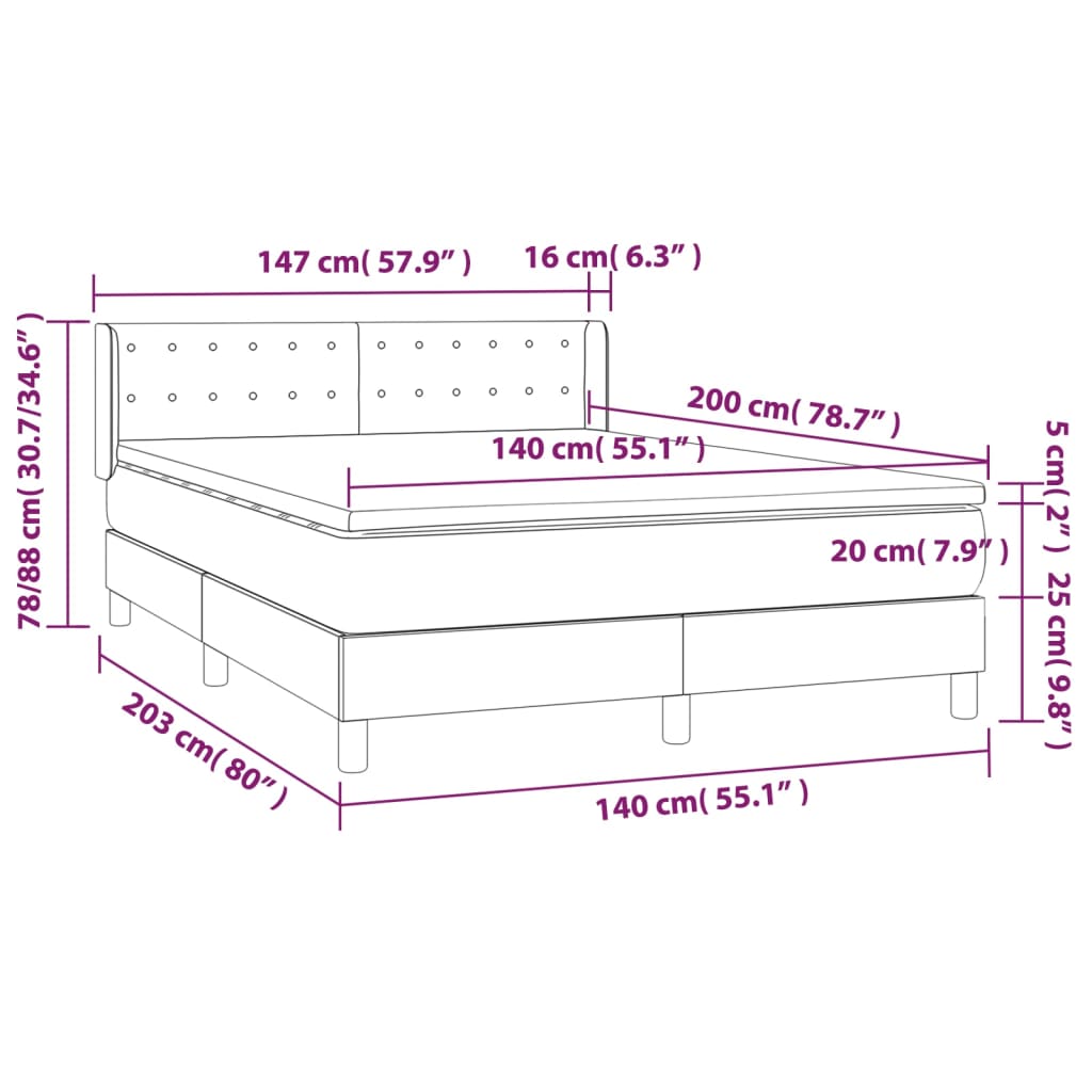 Krevet s oprugama i madracem svjetlosivi 140x200 cm baršunasti