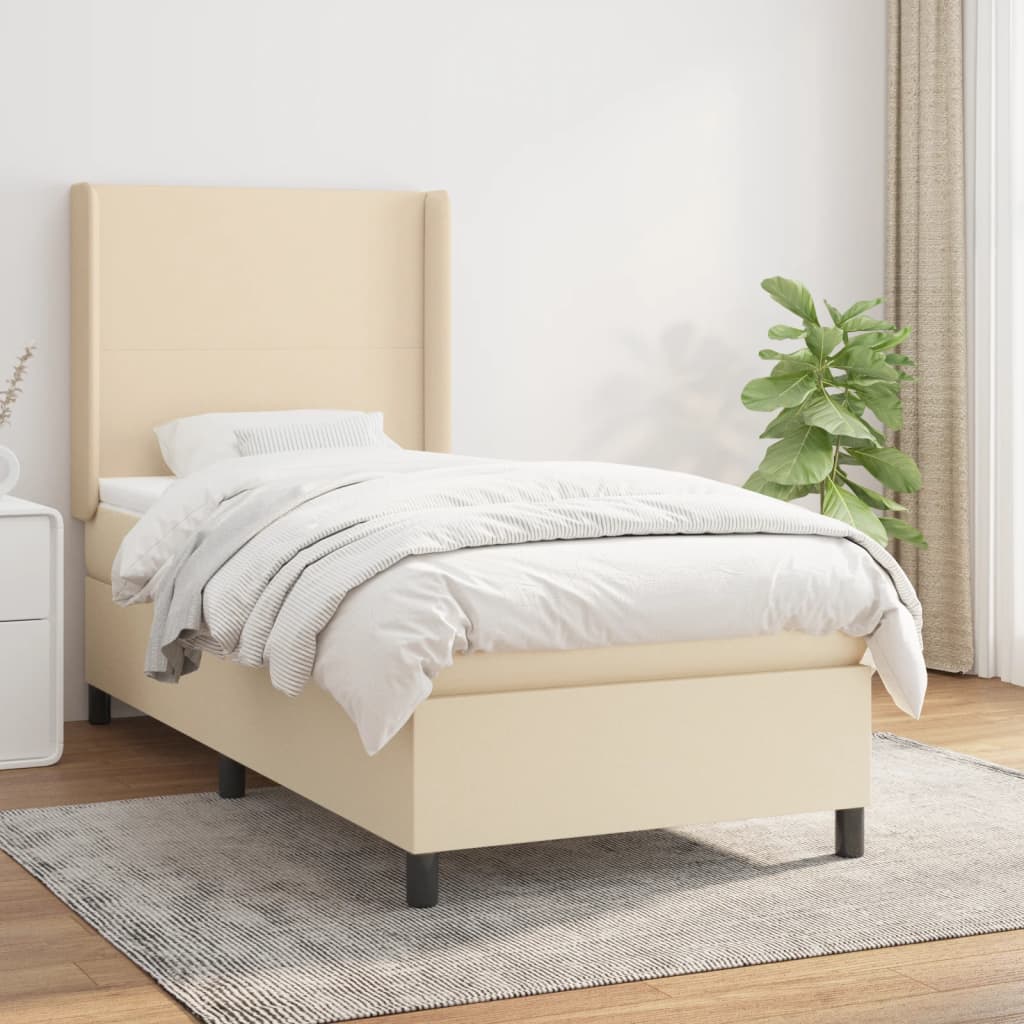 Krevet s oprugama i madracem krem 90 x 190 cm od tkanine