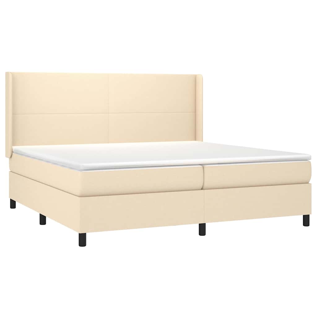Krevet s oprugama i madracem krem 200 x 200 cm od tkanine