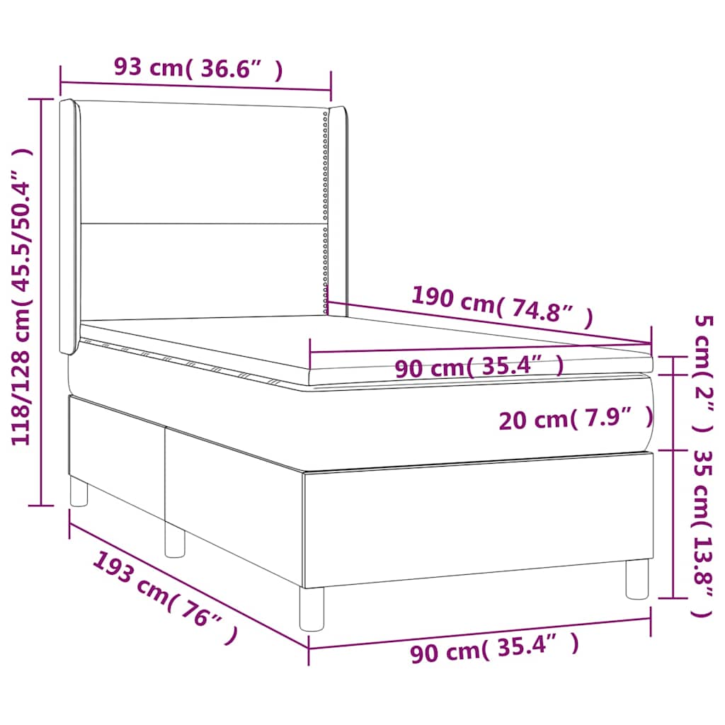 Krevet s oprugama i madracem plavi 90 x 190 cm od tkanine