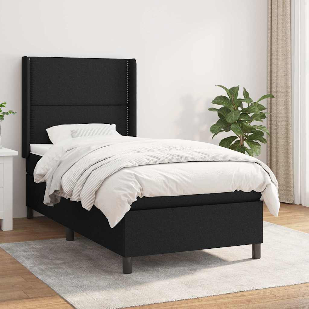 Krevet s oprugama i madracem crni 90x200 cm od tkanine