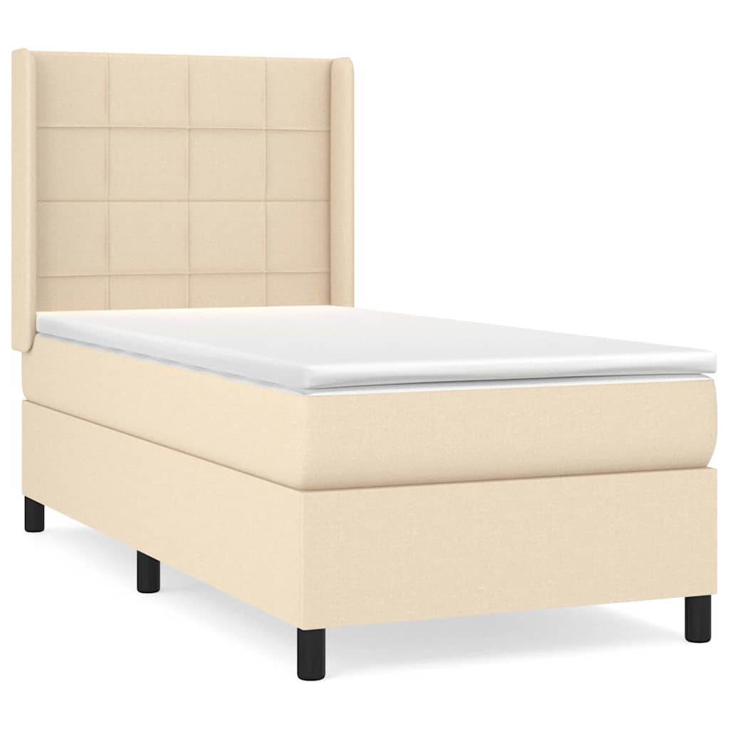 Krevet s oprugama i madracem krem 90 x 190 cm od tkanine