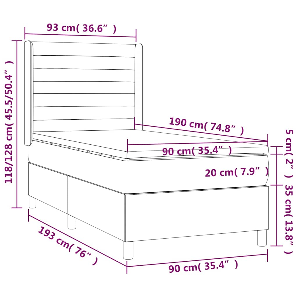 Box spring krevet s madracem svjetlosivi 90x190 cm od tkanine