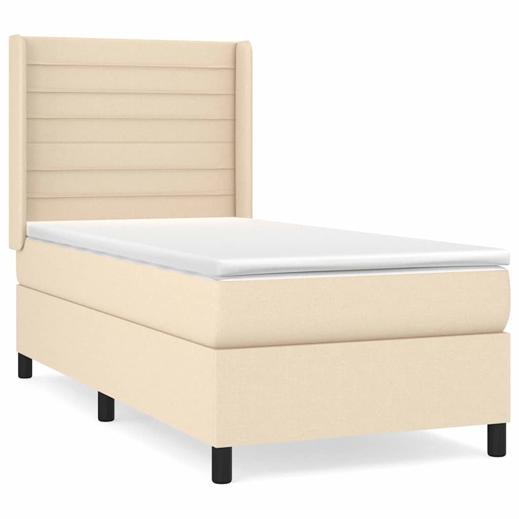 Krevet s oprugama i madracem krem 90 x 200 cm od tkanine