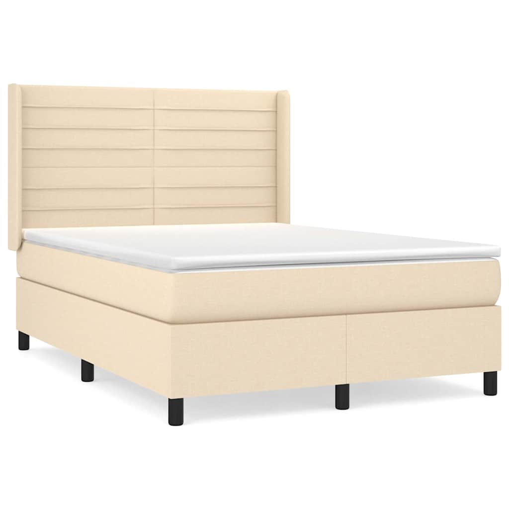 Krevet s oprugama i madracem krem 140 x 190 cm od tkanine