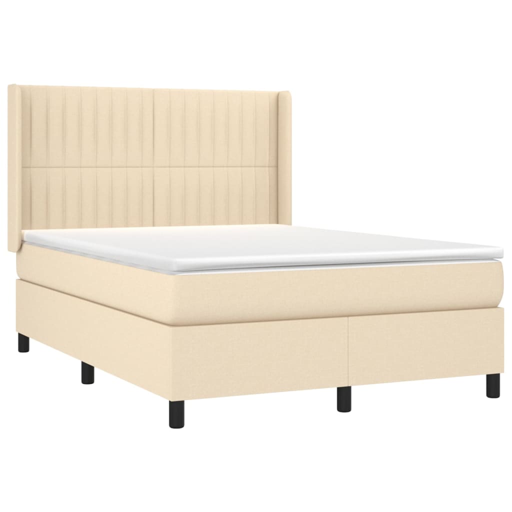 Krevet s oprugama i madracem krem 140 x 190 cm od tkanine