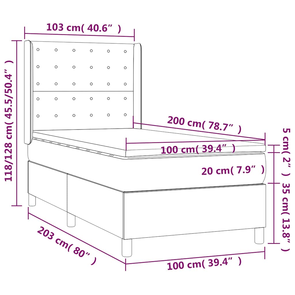 Krevet s oprugama i madracem smeđesivi 100 x 200 cm od tkanine