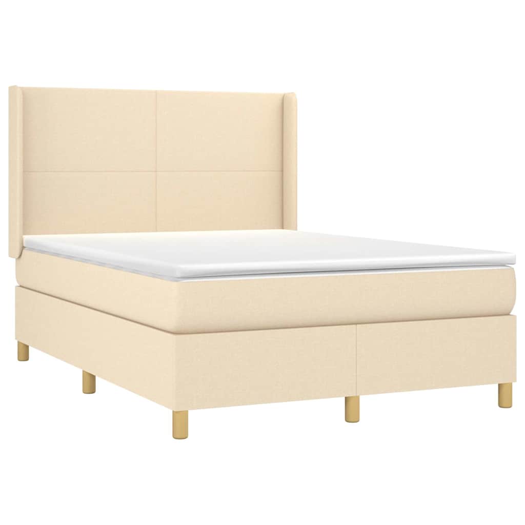 Krevet s oprugama i madracem krem 140x200 cm od tkanine
