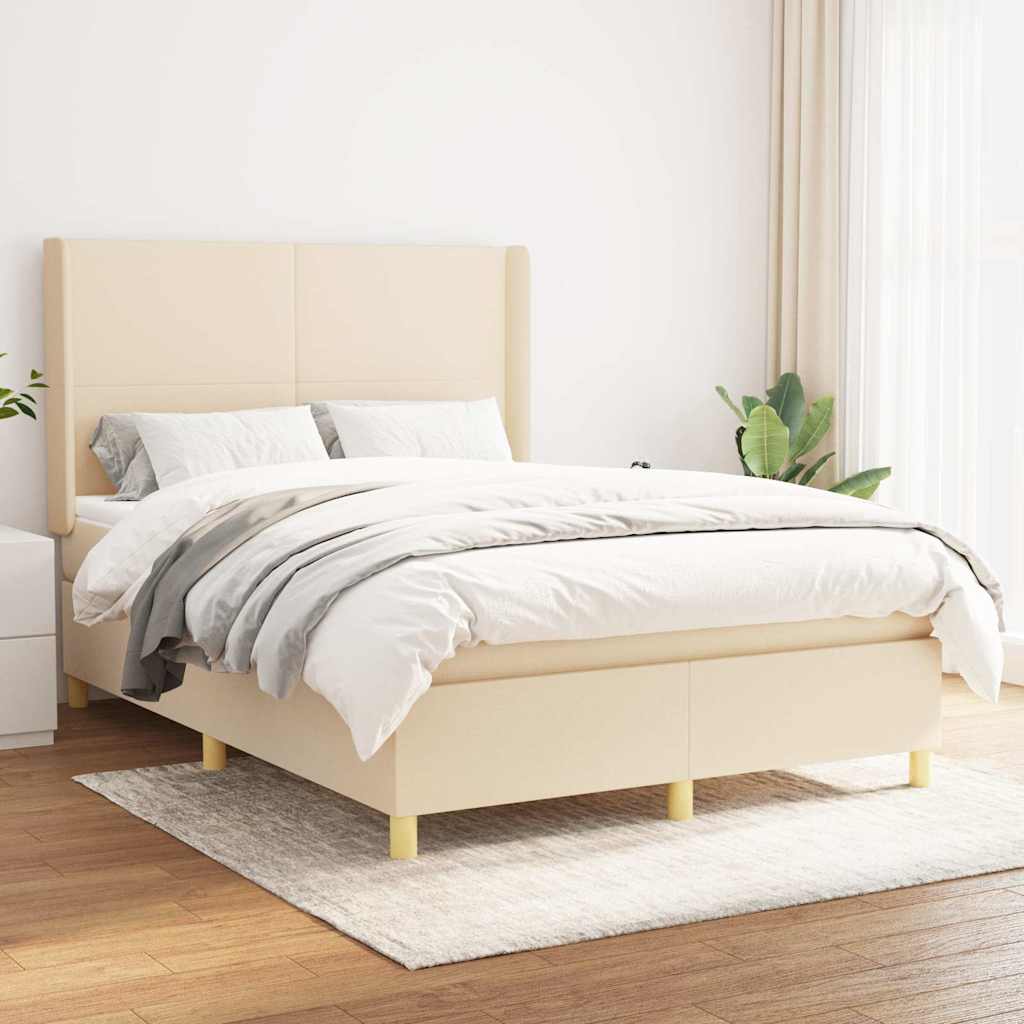 Krevet s oprugama i madracem krem 140x200 cm od tkanine