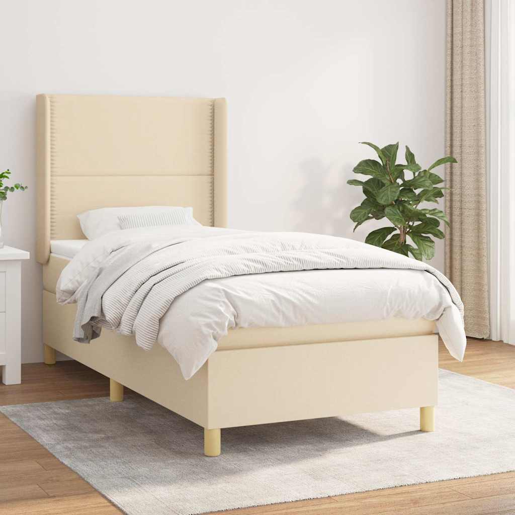 Krevet s oprugama i madracem krem 90 x 200 cm od tkanine