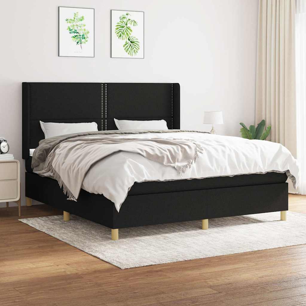 Krevet s oprugama i madracem crni 180x200 cm od tkanine