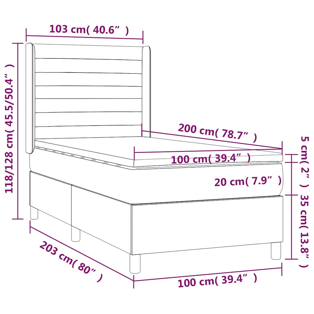 Krevet s oprugama i madracem tamnosmeđi 100 x 200 cm od tkanine
