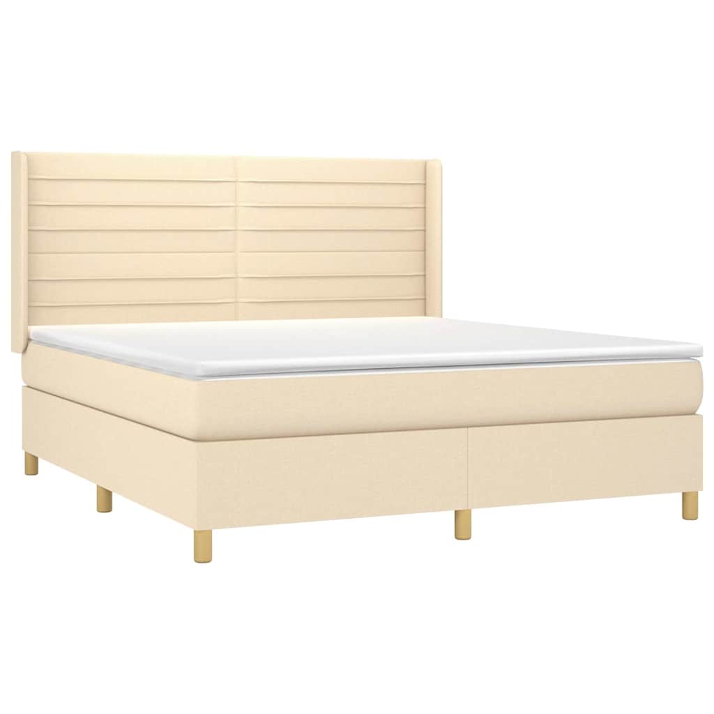 Krevet s oprugama i madracem krem 160x200 cm od tkanine