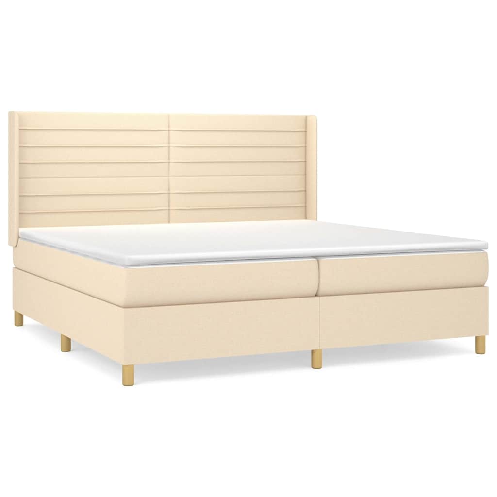 Krevet s oprugama i madracem krem 200 x 200 cm od tkanine