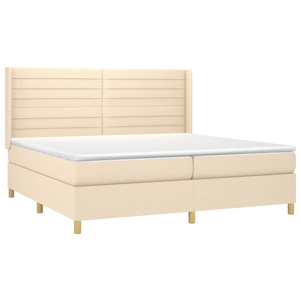 Krevet s oprugama i madracem krem 200 x 200 cm od tkanine