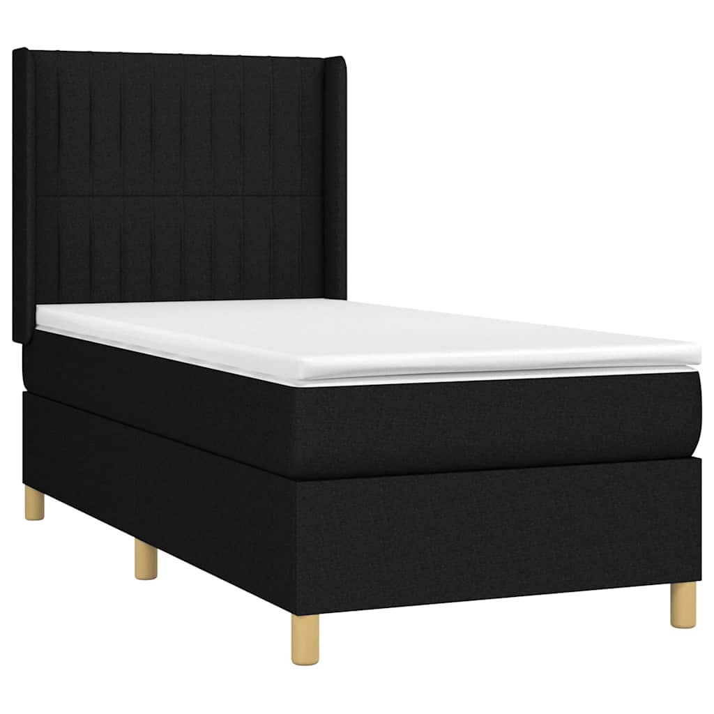Krevet s oprugama i madracem crni 90x200 cm od tkanine