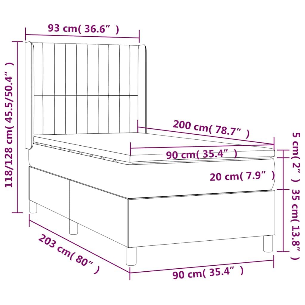 Krevet s oprugama i madracem krem 90 x 200 cm od tkanine