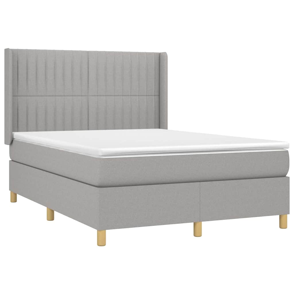 Krevet s oprugama i madracem svjetlosivi 140x190 cm od tkanine