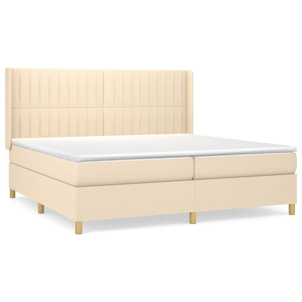 Krevet s oprugama i madracem krem 200 x 200 cm od tkanine