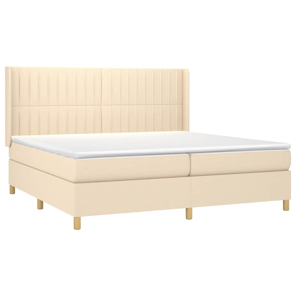 Krevet s oprugama i madracem krem 200 x 200 cm od tkanine