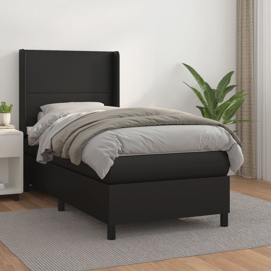Krevet s oprugama i madracem crni 100x200 cm od umjetne kože