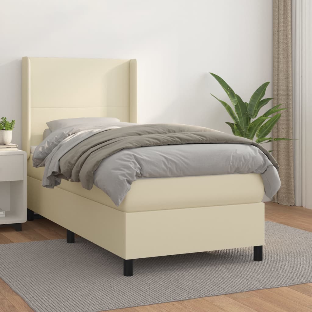 Krevet s oprugama i madracem krem 100x200 cm od umjetne kože