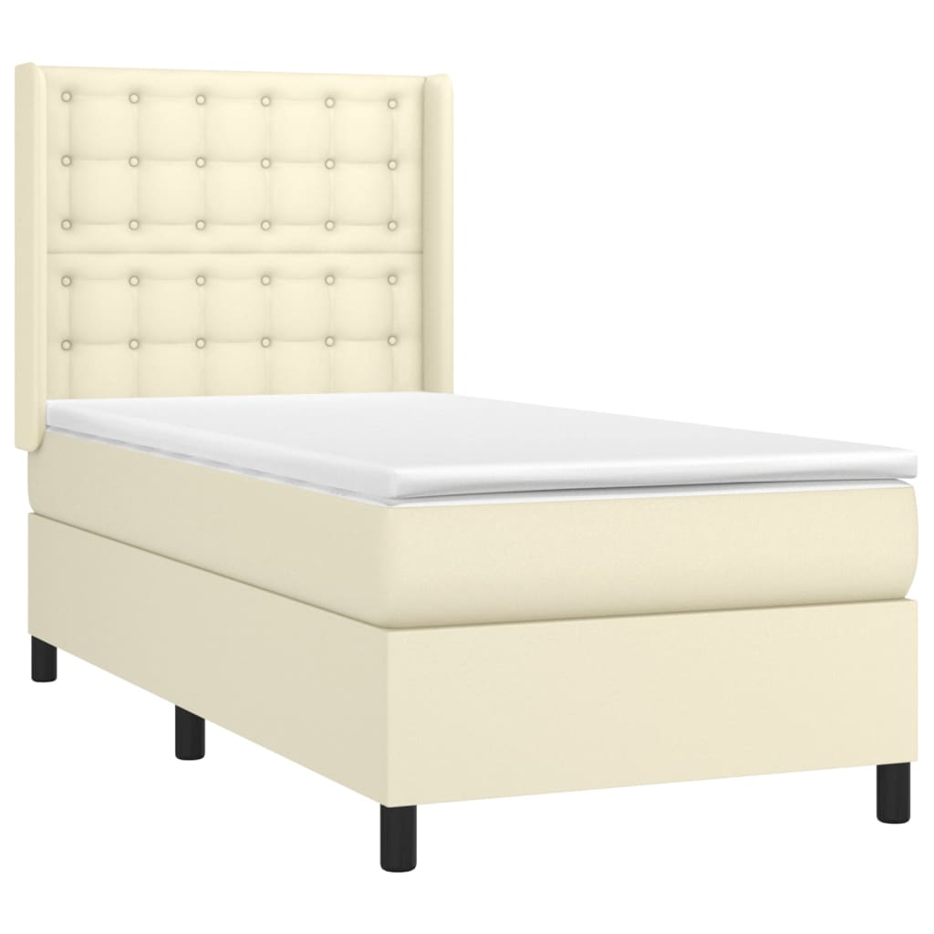 Krevet s oprugama i madracem krem 90 x 190 cm od umjetne kože