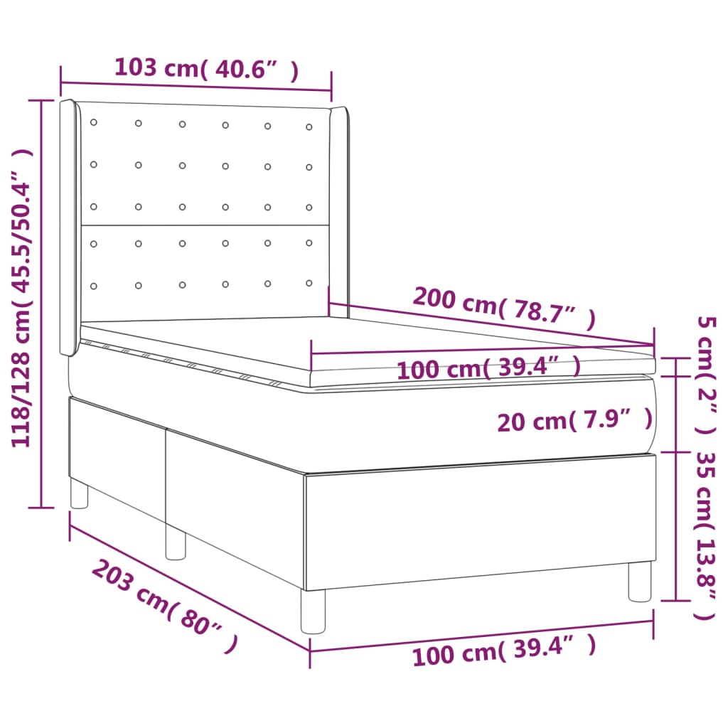 Krevet s oprugama i madrac cappuccino 100x200cm od umjetne kože