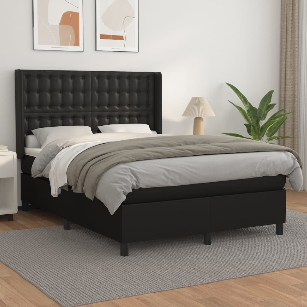 Krevet s oprugama i madracem crni 140 x 200 cm od umjetne kože