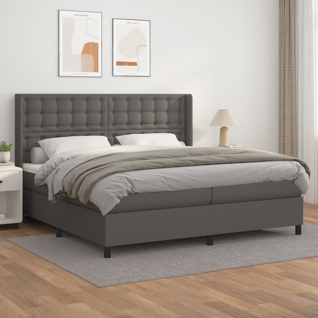 Krevet s oprugama i madracem sivi 200x200 cm od umjetne kože