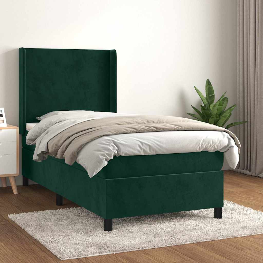 Box spring krevet s madracem tamnozeleni 90x190 cm baršunasti