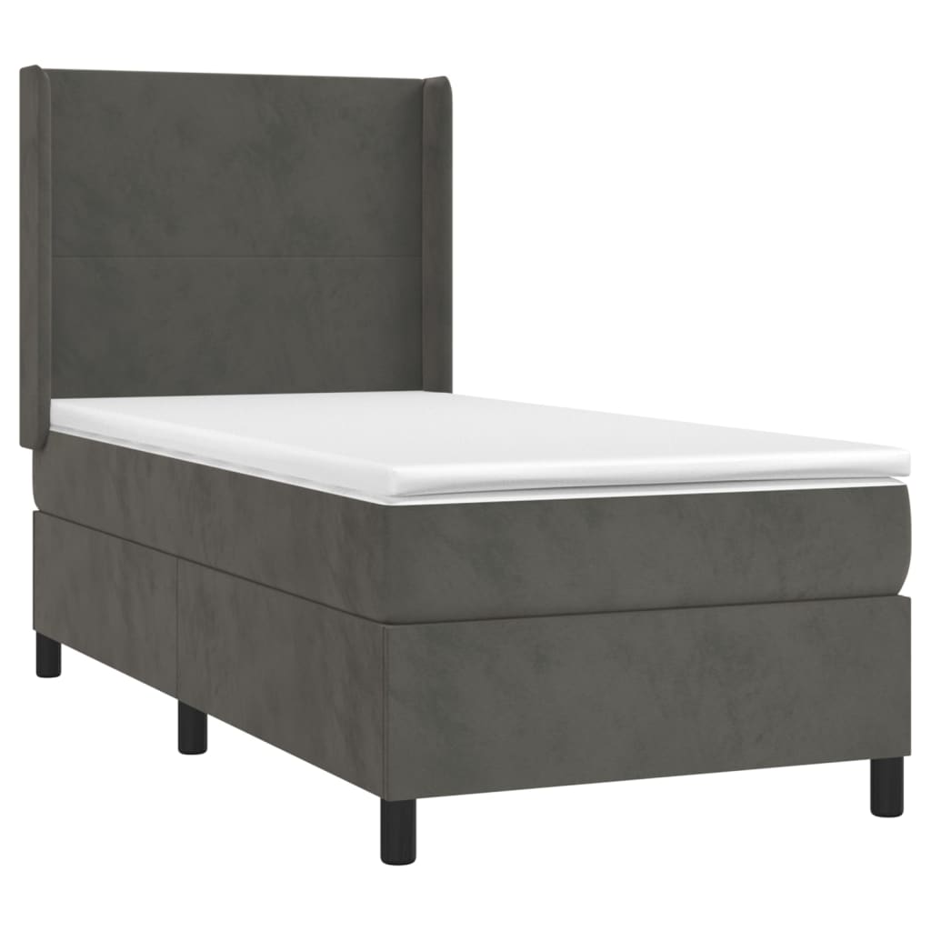 Box spring krevet s madracem tamnosivi 90x200 cm baršunasti