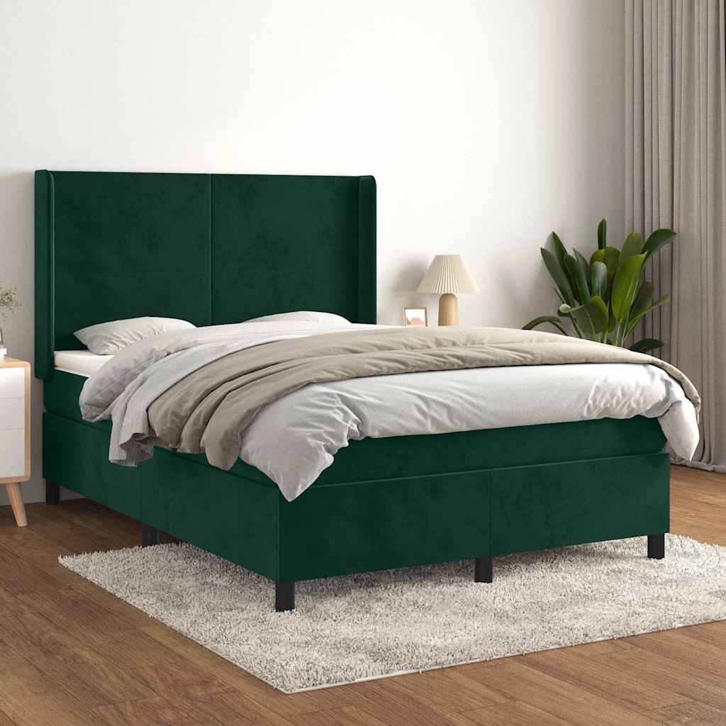 Krevet s oprugama i madracem tamnozeleni 140x190 cm baršunasti