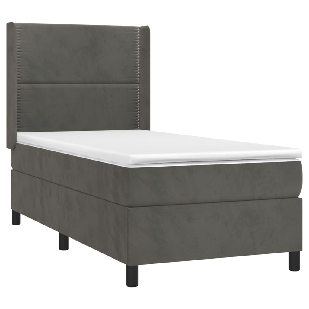 Box spring krevet s madracem tamnosivi 90x200 cm baršunasti
