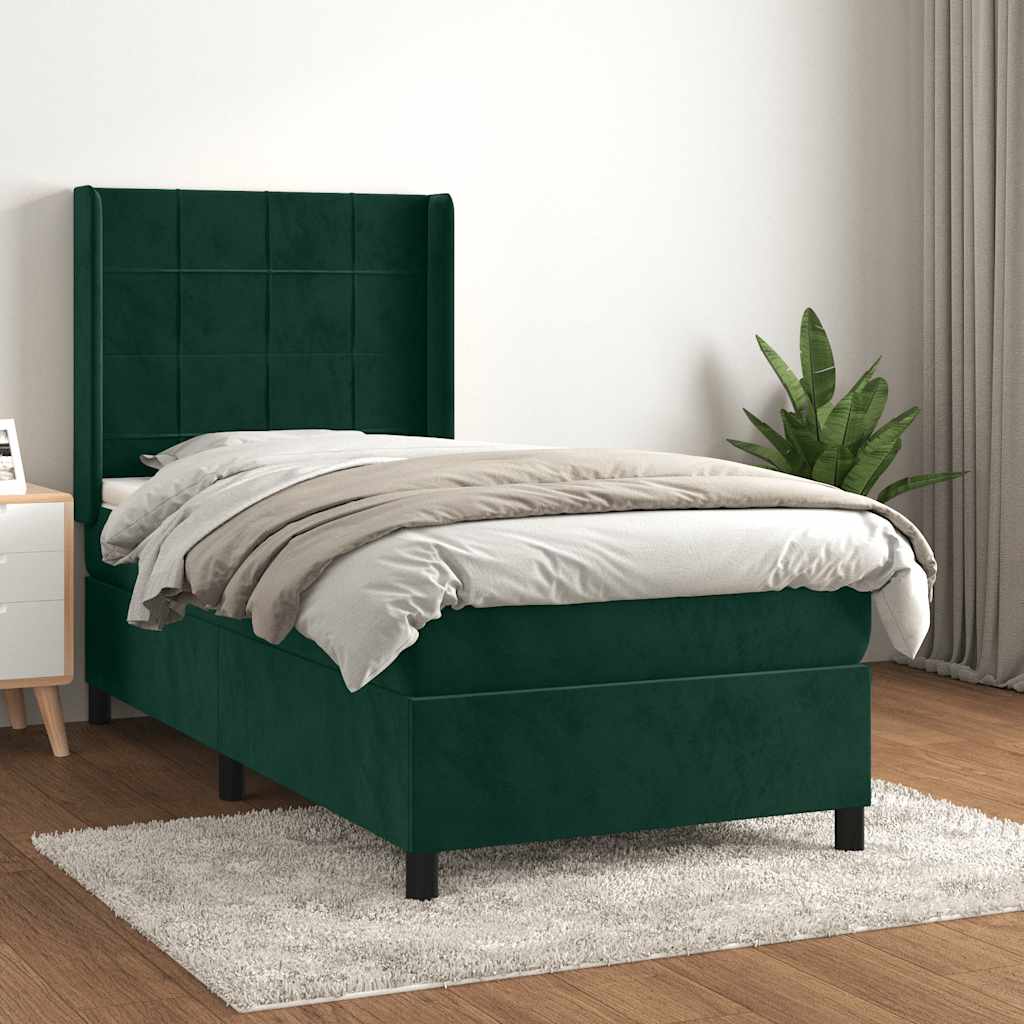 Box spring krevet s madracem tamnozeleni 80 x 200 cm baršunasti