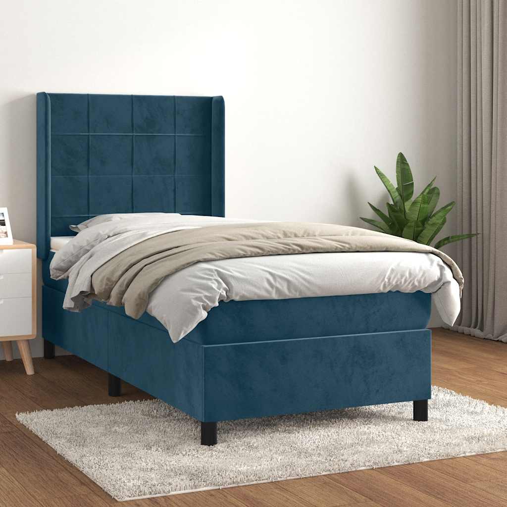 Box spring krevet s madracem tamnoplavi 90x190 cm baršunasti