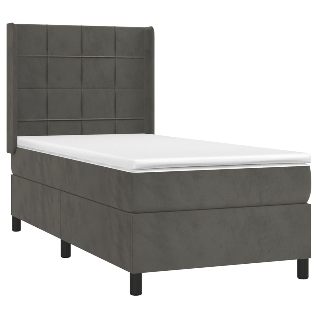 Box spring krevet s madracem tamnosivi 90x200 cm baršunasti