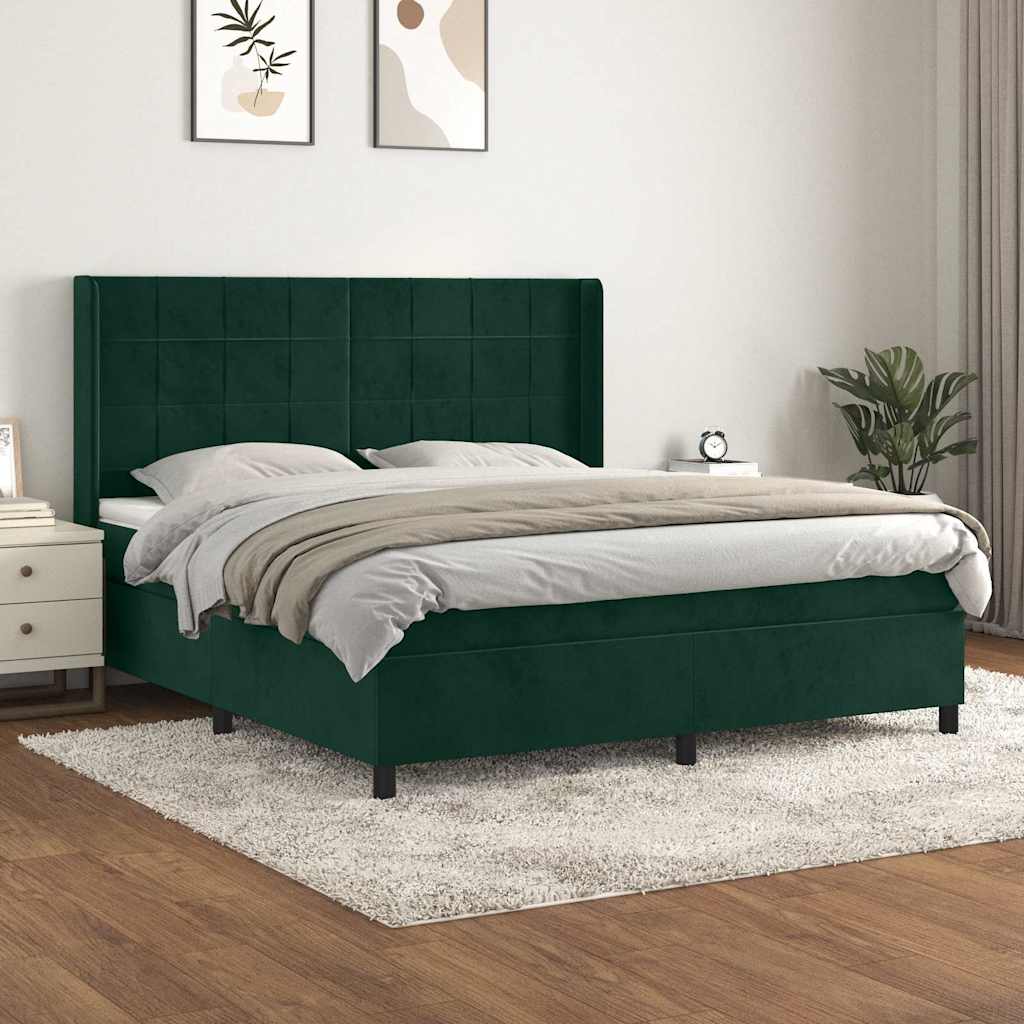 Krevet s oprugama i madracem tamnozeleni 160x200 cm baršunasti