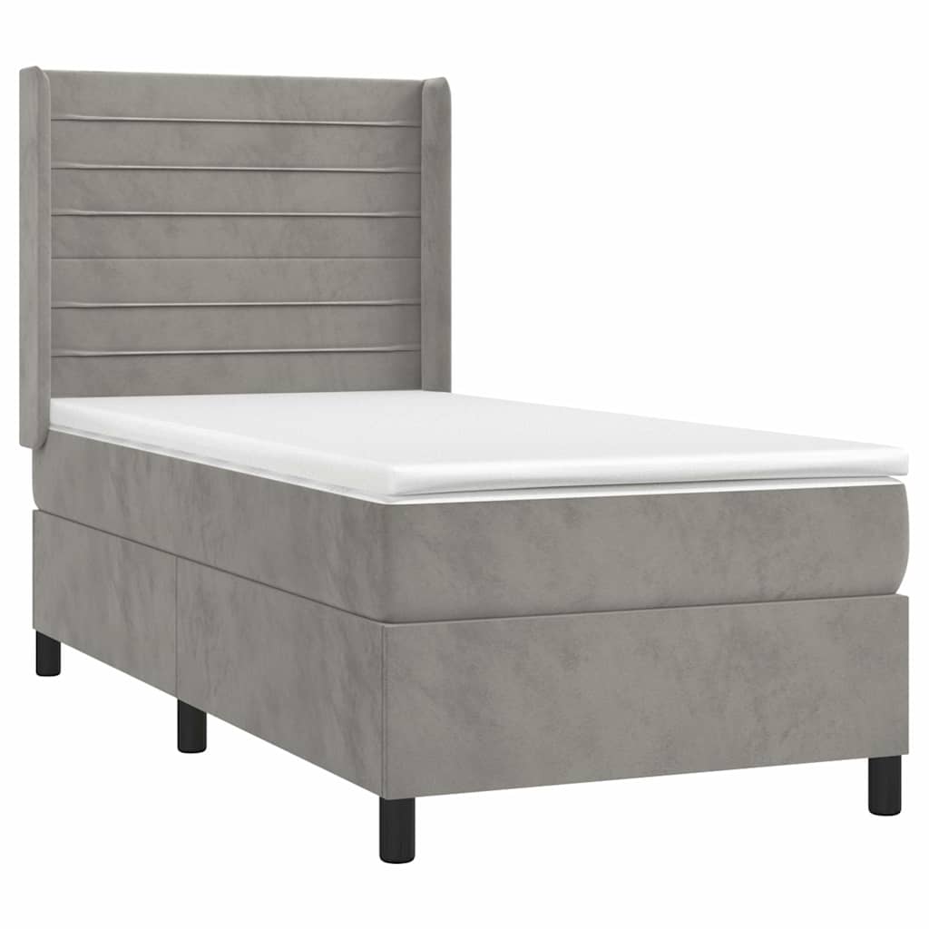 Box spring krevet s madracem svjetlosivi 90x190 cm baršunasti