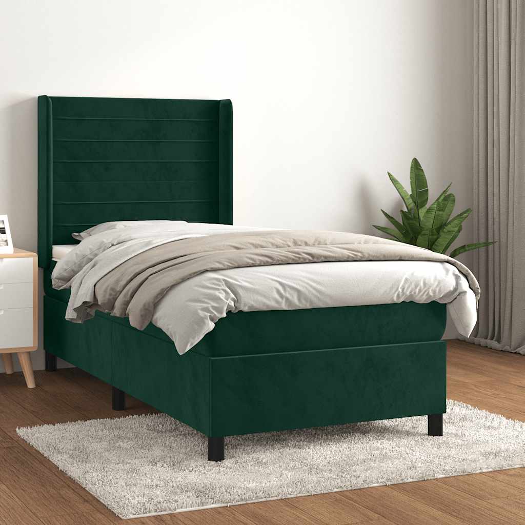 Box spring krevet s madracem tamnozeleni 90x190 cm baršunasti