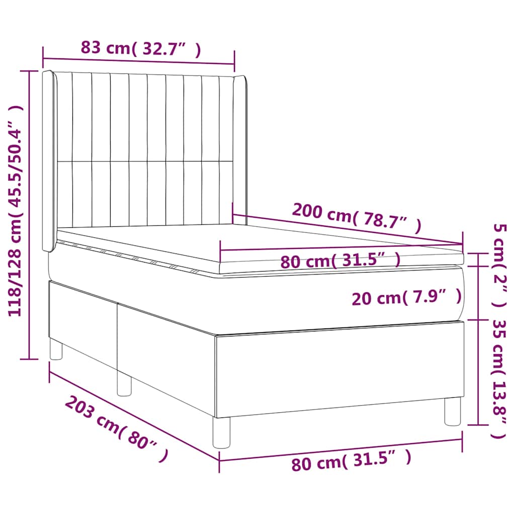 Box spring krevet s madracem tamnoplavi 80 x 200 cm baršunasti