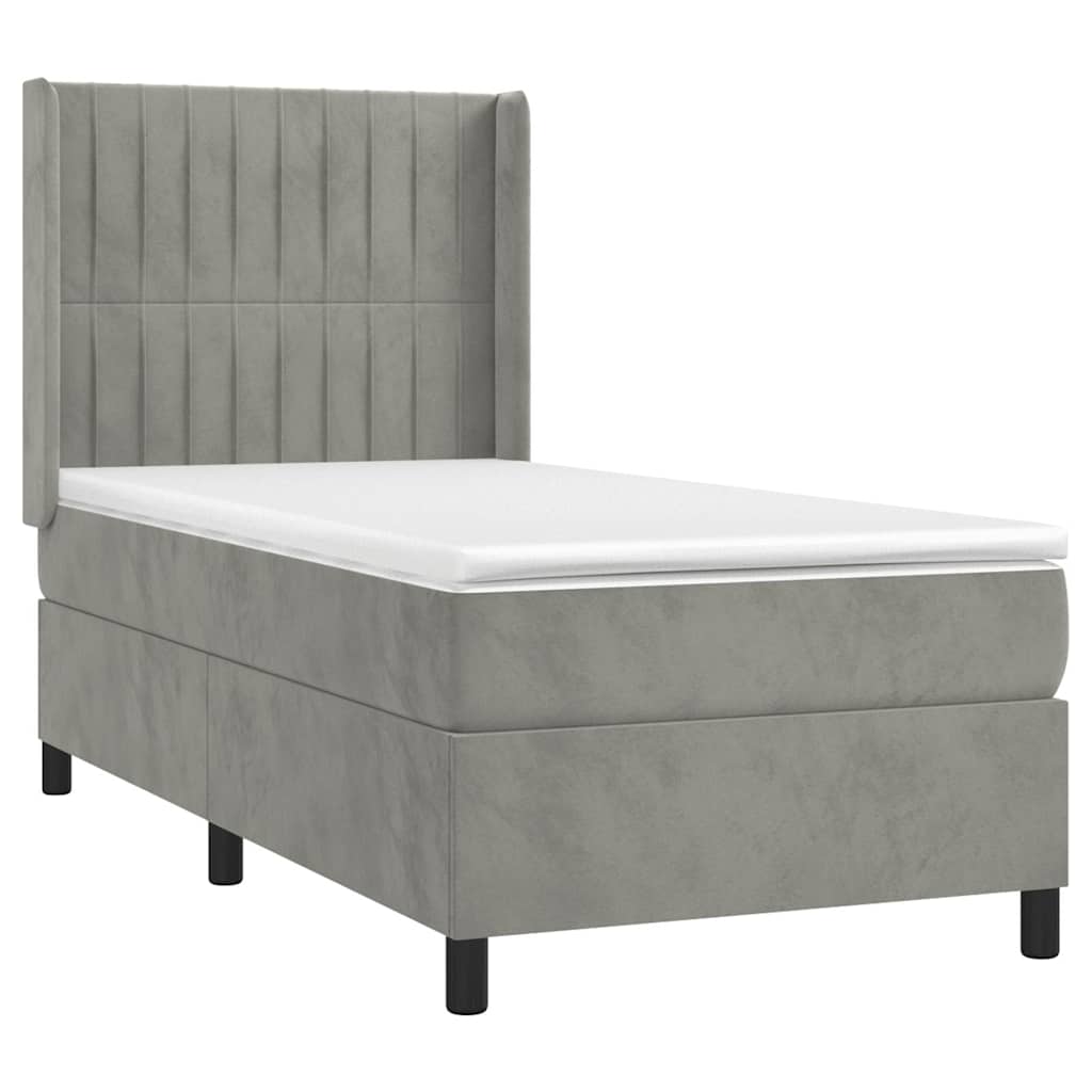 Box spring krevet s madracem svjetlosivi 90x190 cm baršunasti