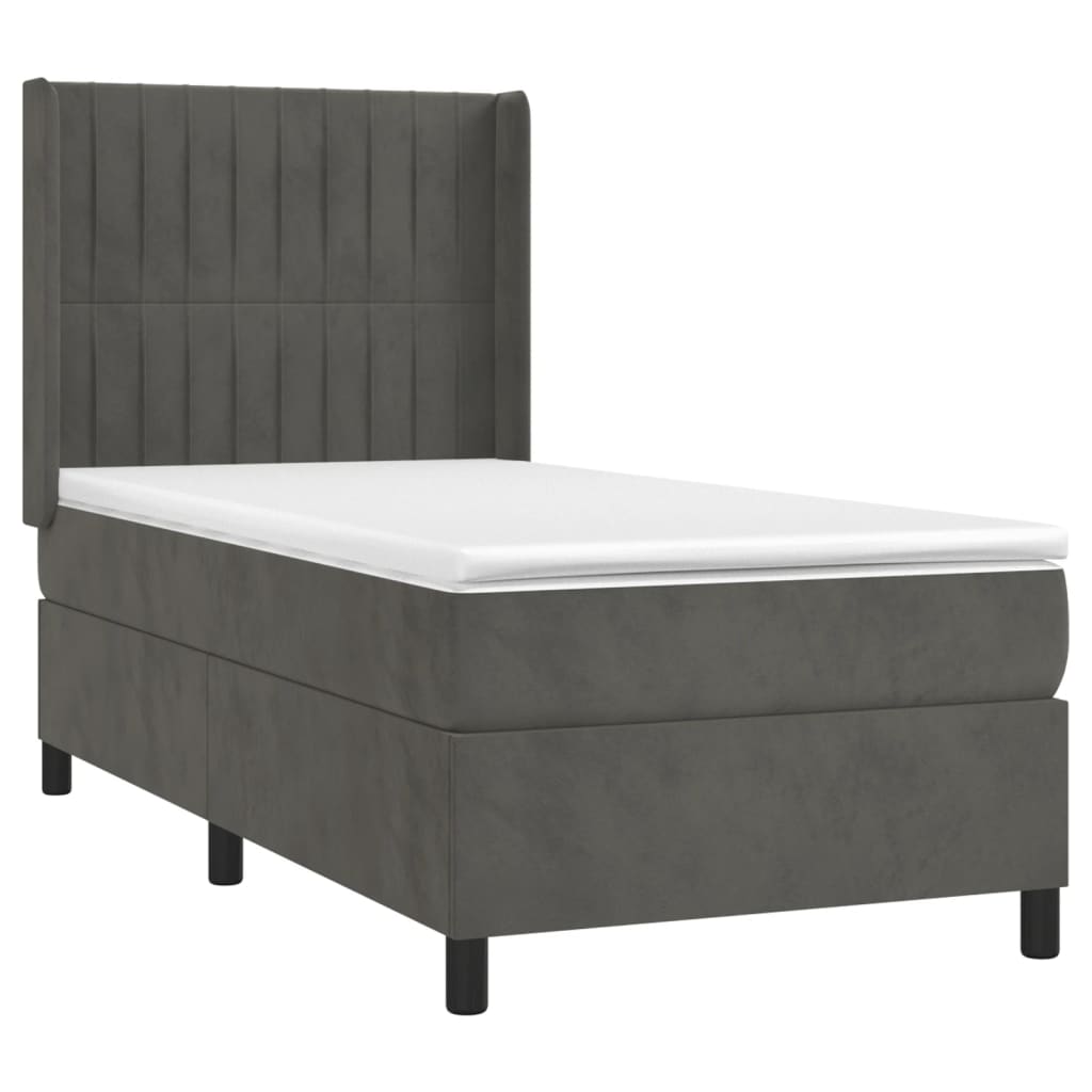 Box spring krevet s madracem tamnosivi 90x200 cm baršunasti