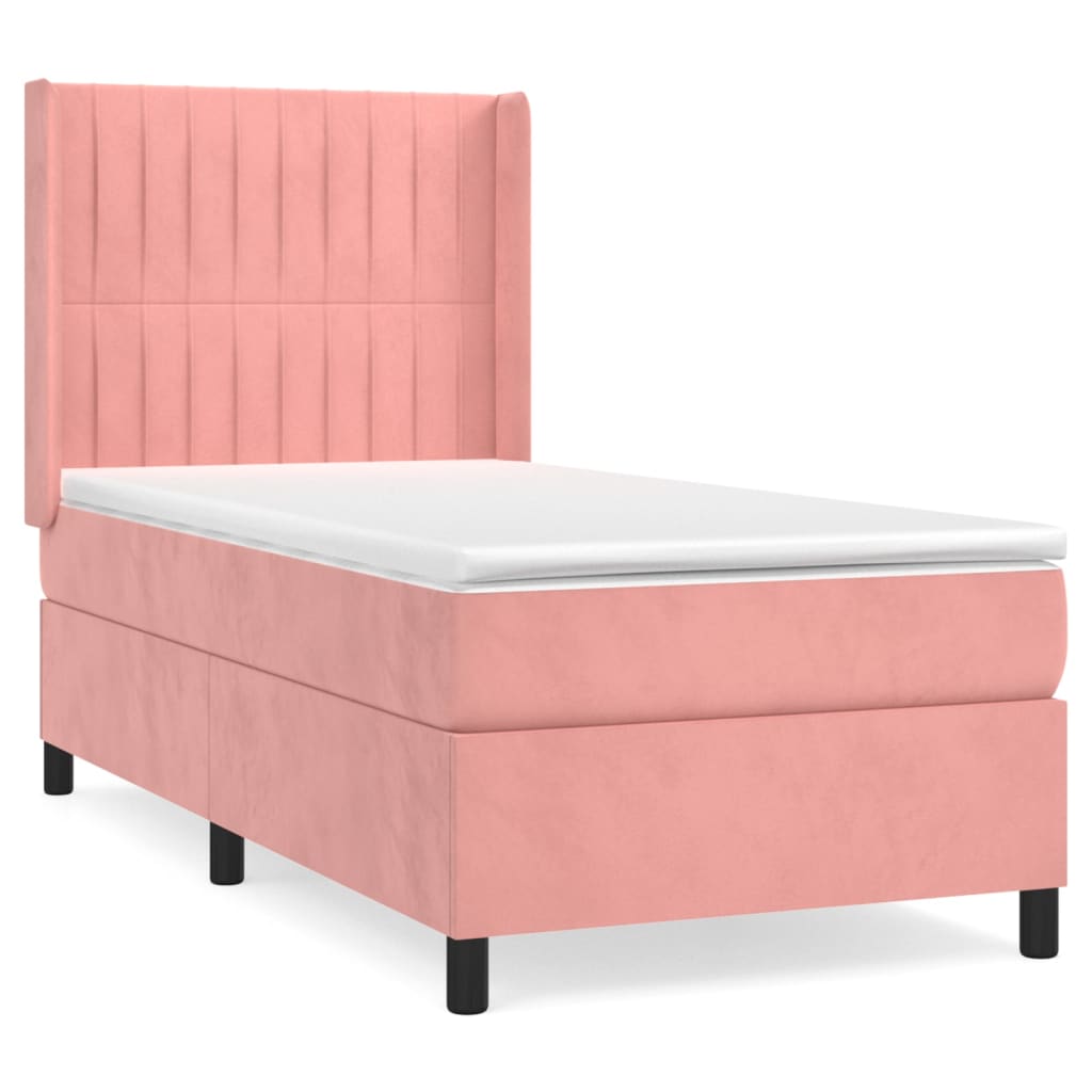 Box spring krevet s madracem ružičasti 90x200 cm baršunasti